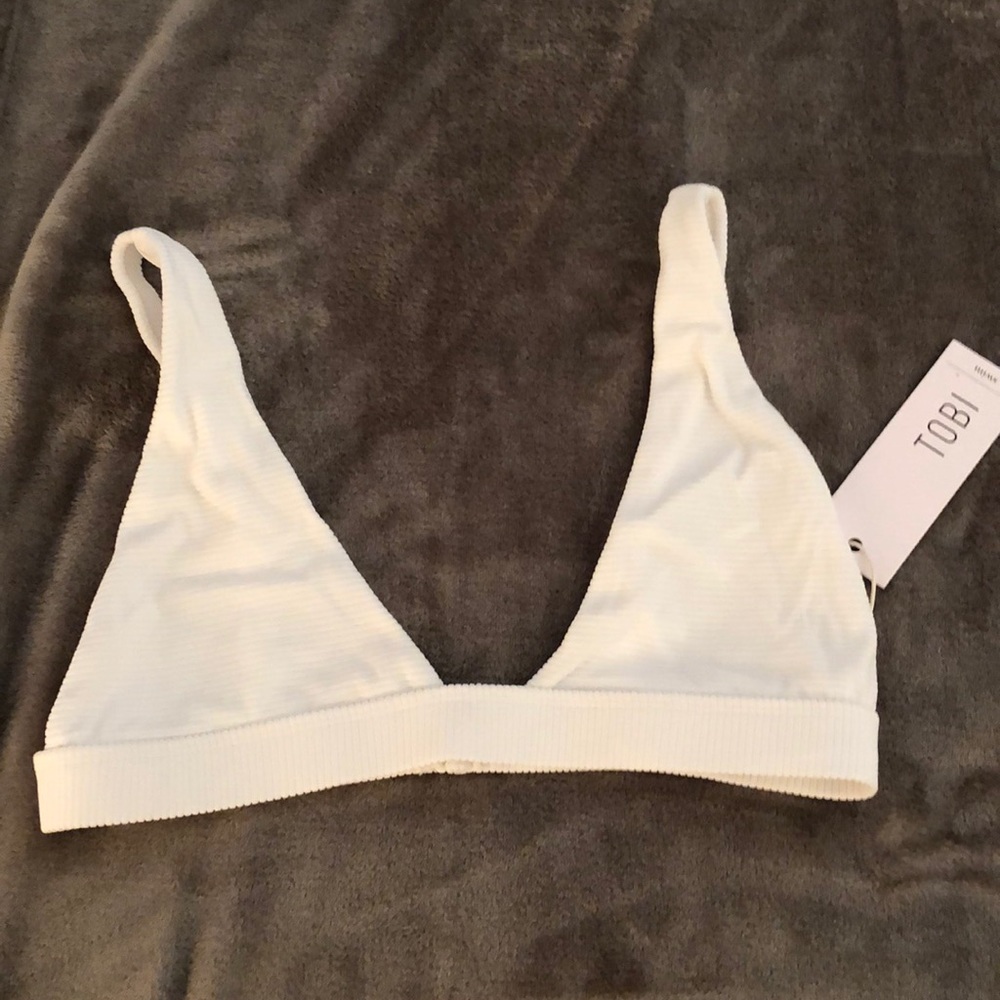 White Ribbed Bikini Top